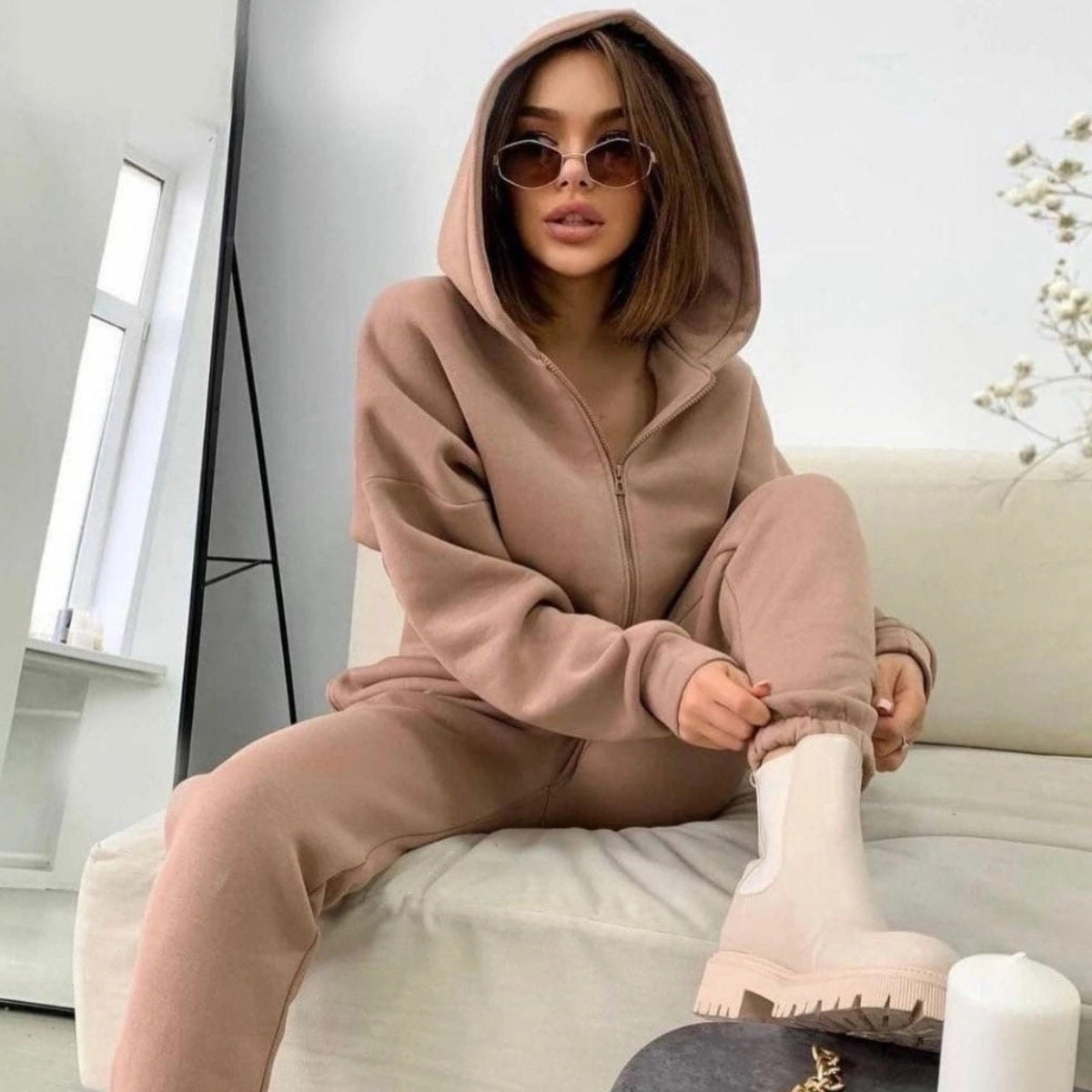 Women's Long-sleeved Casual Hooded Sports Suit Two-piece Suit