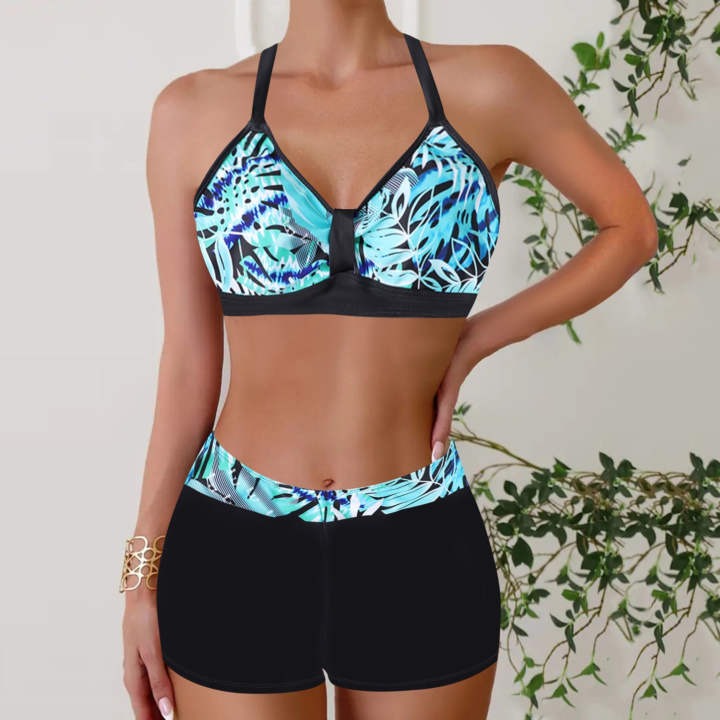 Boxer Conservative Jiyang Sexy Halter Slimming Printed Women's Bikini