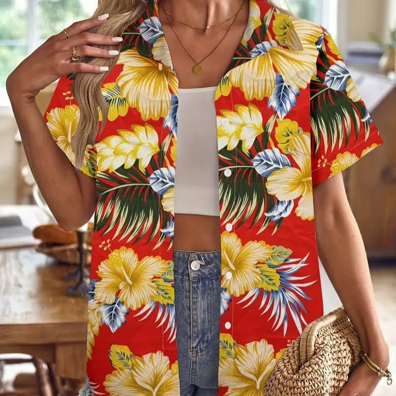 Casual Wild Plant Pattern Women's Short-sleeved Shirt
