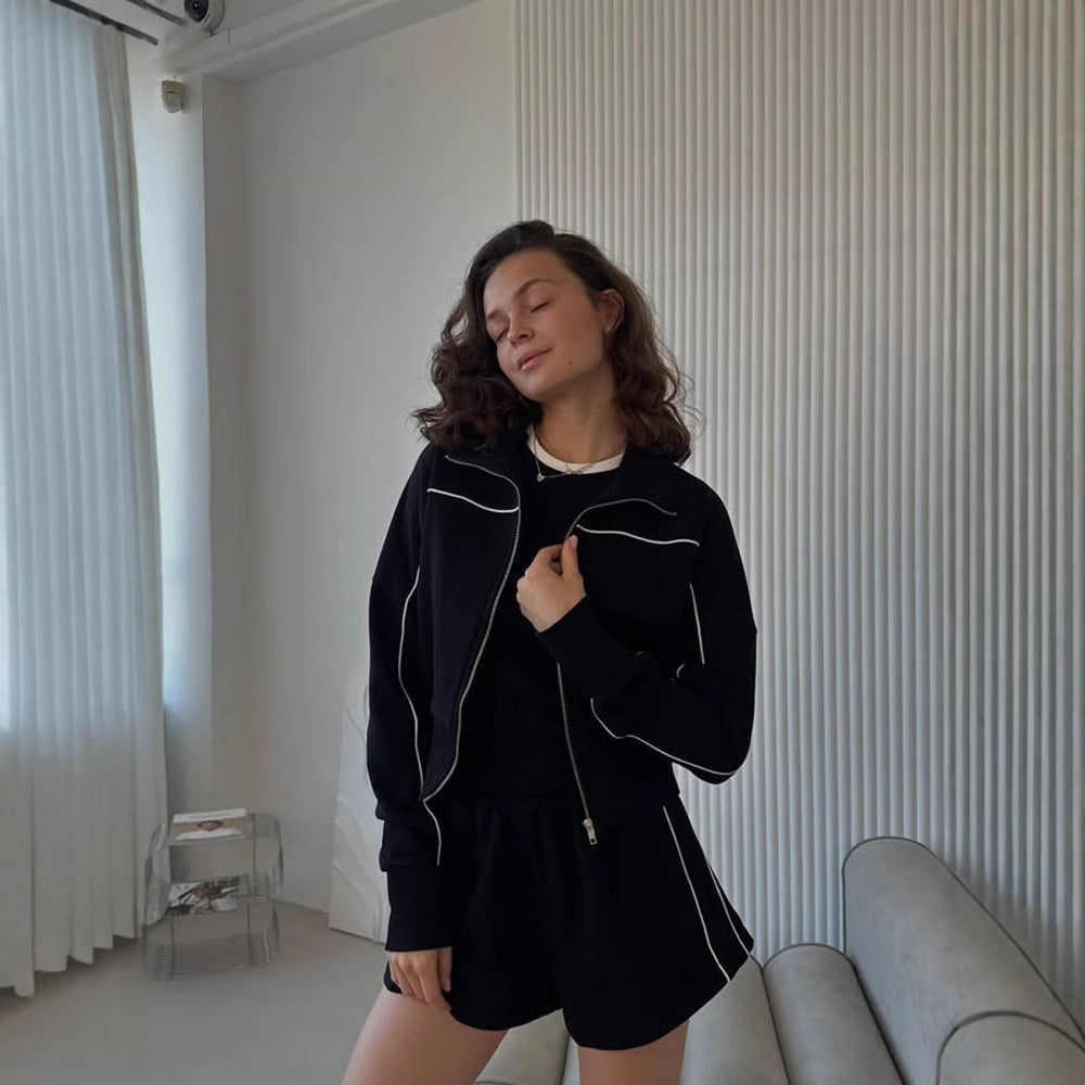 Elastic Shorts Striped Design Two-piece Set