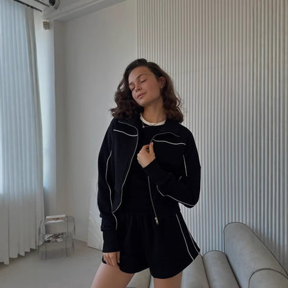 Elastic Shorts Striped Design Two-piece Set