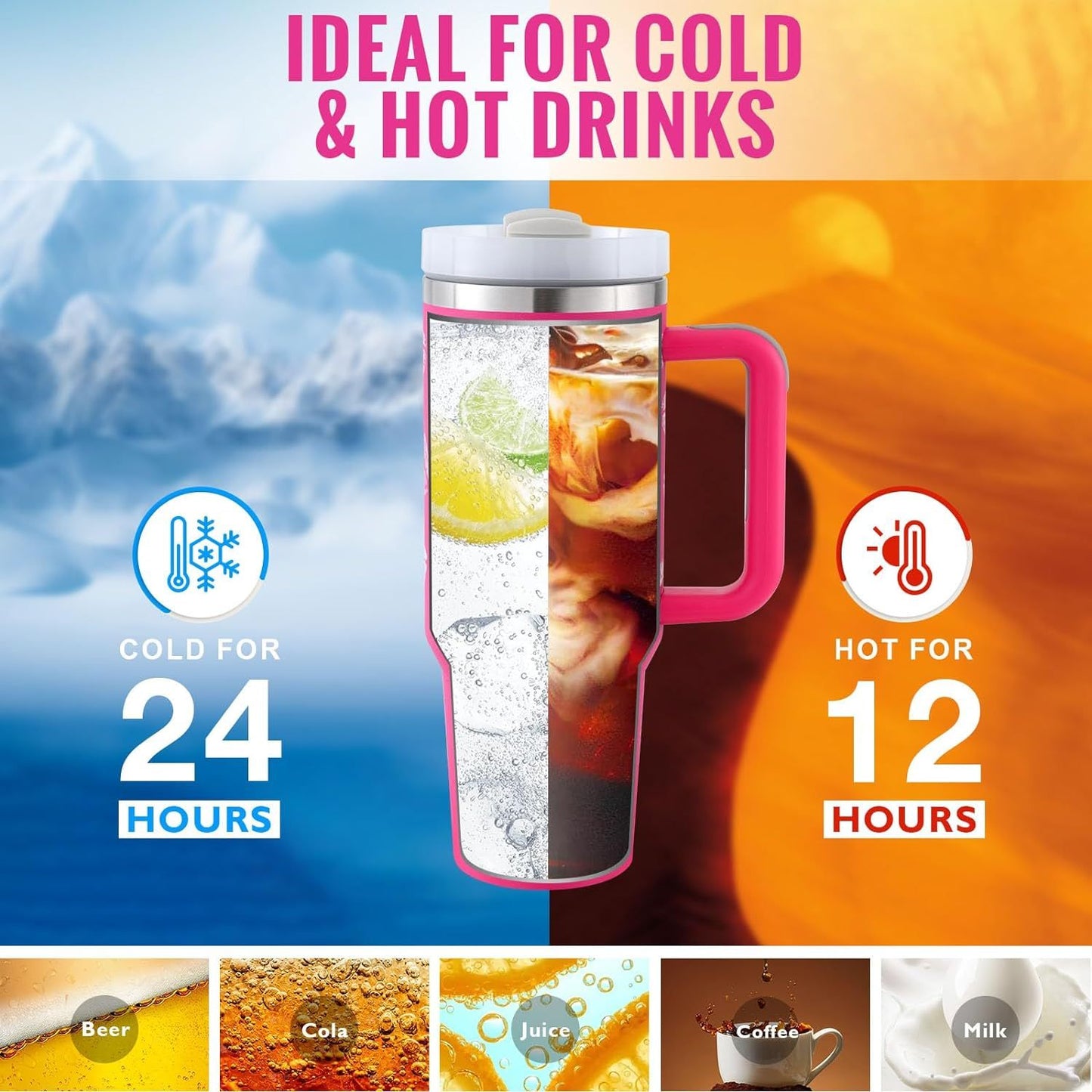 40 Oz Tumbler With Handle Straw, Insulated, and Stainless Steel