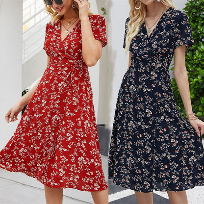 European And American Style Dress Vacation Style Ins Retro Dress Small Floral
