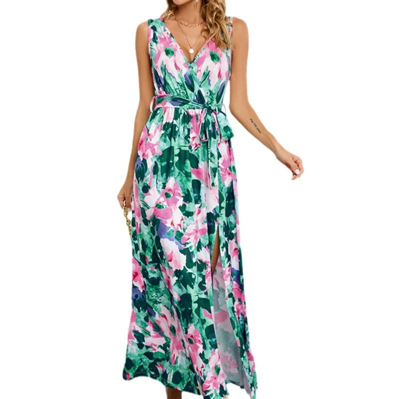 New Bohemian Women's Printed Wear Sleeveless V-neck Dress