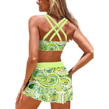 New Plus Size Boxer Bottom Conservative Women's Split Swimsuit