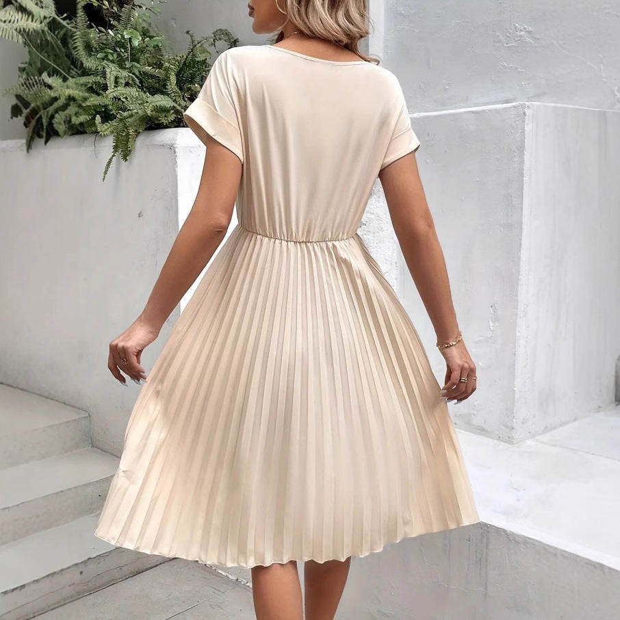 Summer Solid Color Pleated Dress