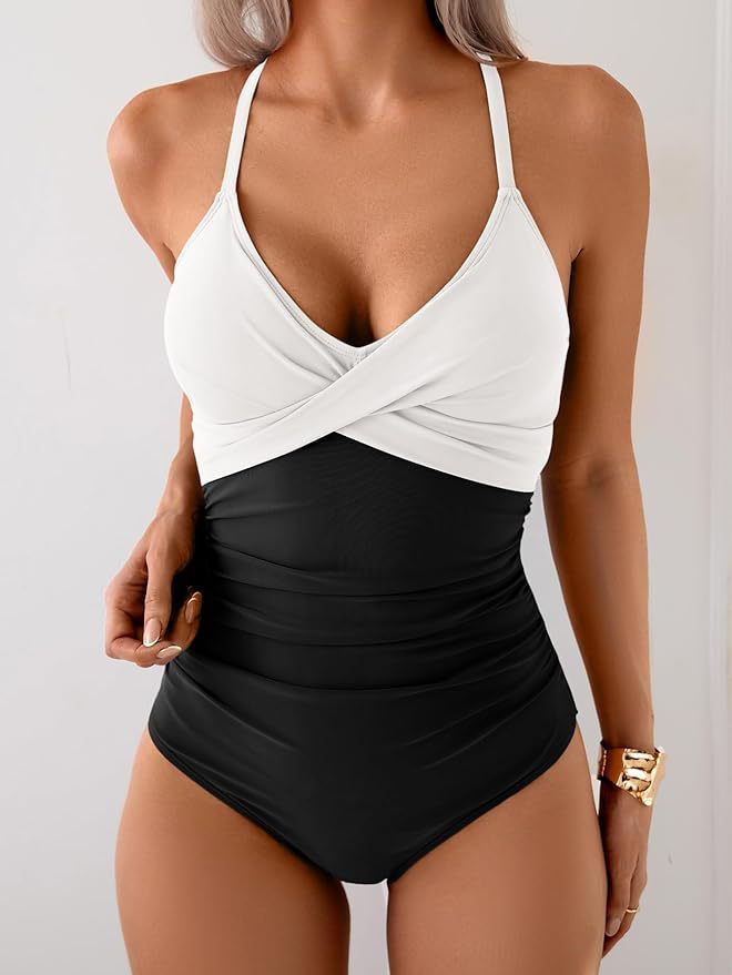 Bikini Sexy Foreign Trade One-piece Swimsuit Female Contrast Color Personality