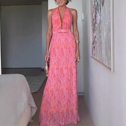 Women's Clothing Sexy Deep V Lace-up Backless Dress