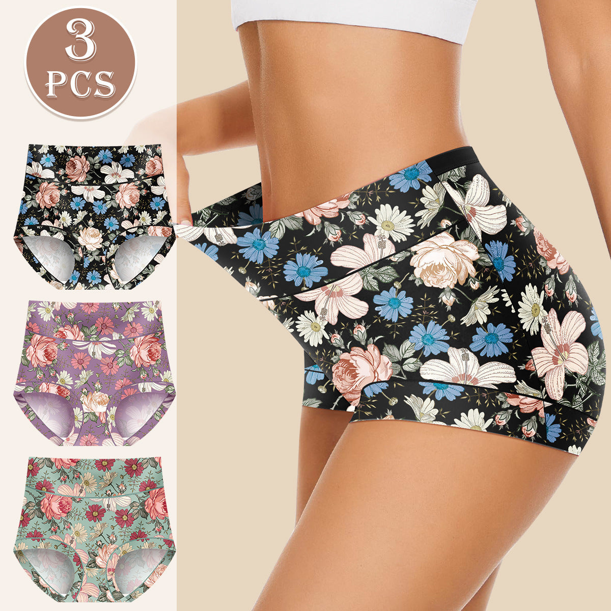 High Waist Floral Printed Combination Suit Women's Underwear