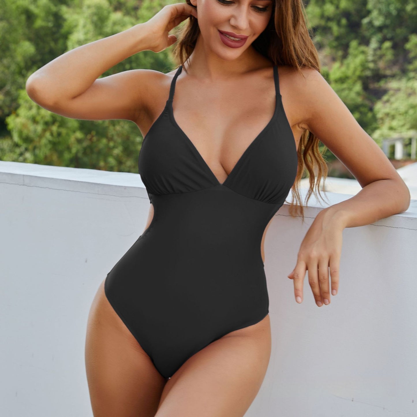 Fashion Sexy Solid Color One-piece Triangle Swimsuit