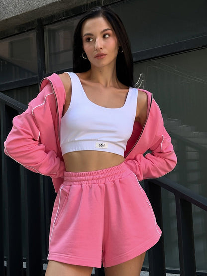 Elastic Shorts Striped Design Two-piece Set