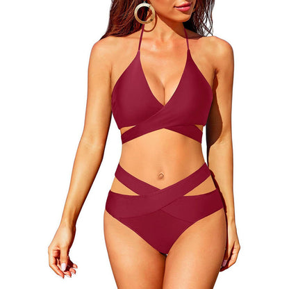 European And American New Women's Split Swimsuit High Waist Bikini