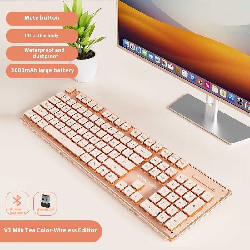 Prewalker V3 Wired Mute Keyboard Mouse Suit Mechanical Feeling Girls Office Typing Wireless Bluetooth Computer