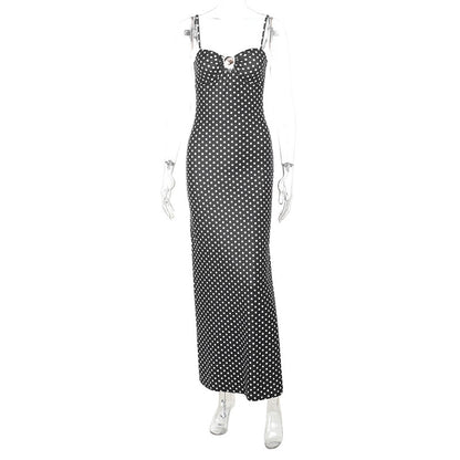 Sexy Suspenders Hollow Polka Dot Printing Dress Female Summer Hot Girl