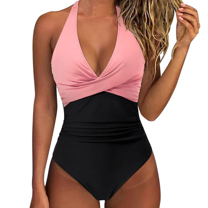 Women's Multicolor Backless Lace-up Sexy Siamese Swimsuit
