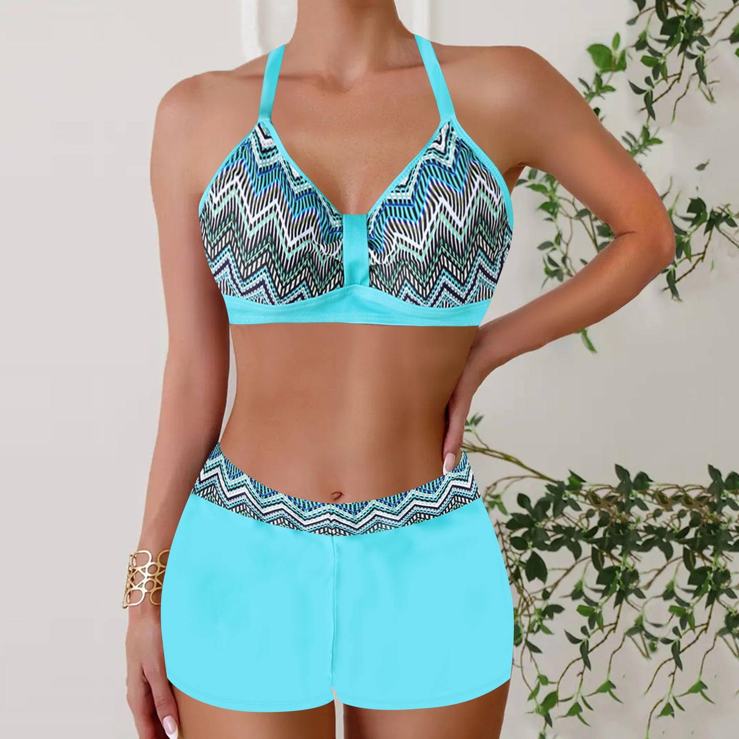 Boxer Conservative Jiyang Sexy Halter Slimming Printed Women's Bikini