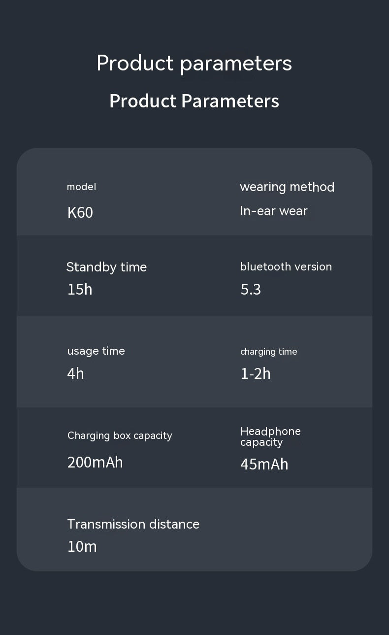 K60 Wireless In-ear Bluetooth Headset