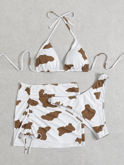 Women's Three-piece Cow Print Swimsuit